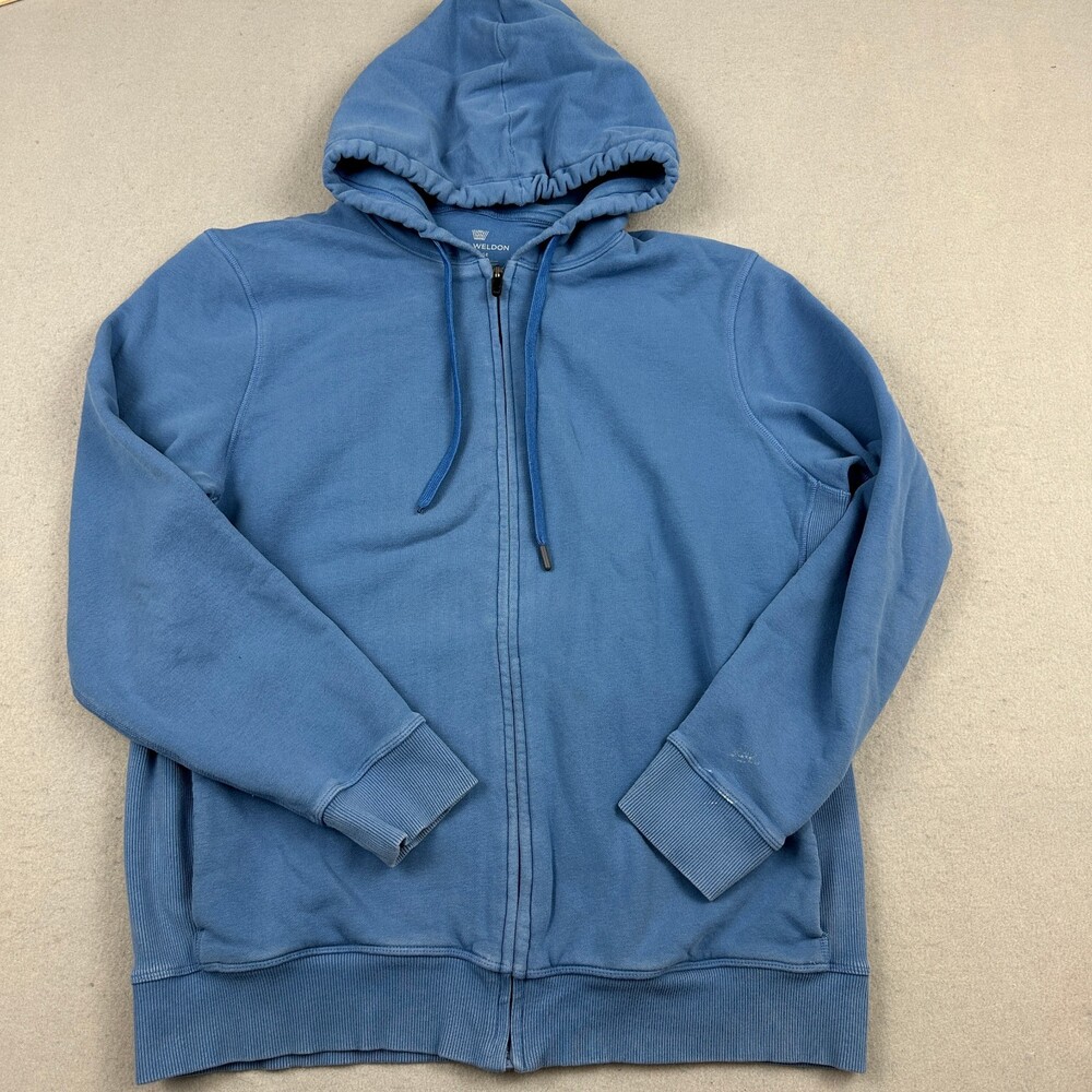 Mack Weldon Hoodie Men XL Blue Solid Full Zip Logo Pockets Sweatshirt Cotton *